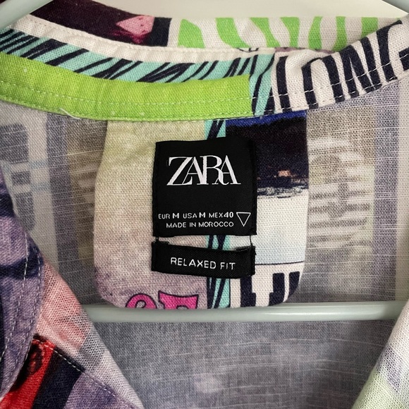 Zara Men’s graphic Button Down Size M - Picture 3 of 3